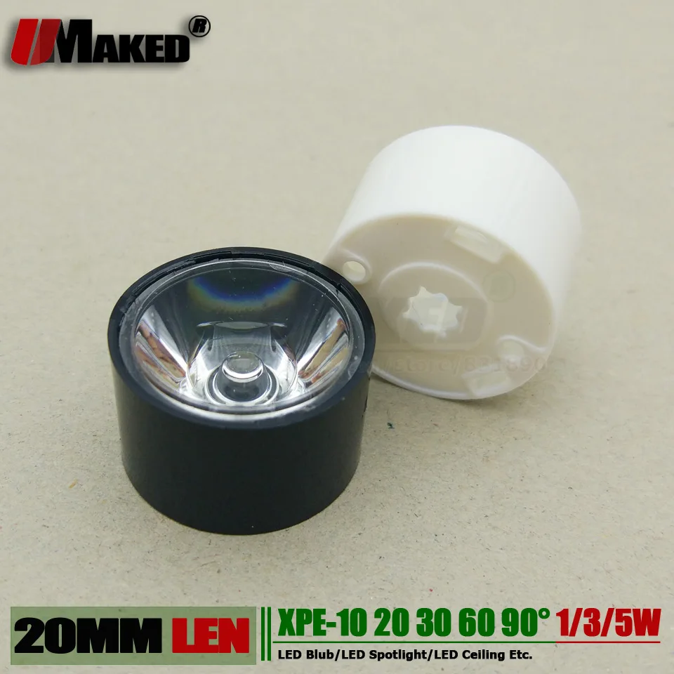 Светодиодные линзы UMAKED 20 мм XPE 1 Вт 3 5 XPL XTE угол светильник щения 10 30 60 90 PMMA гладкая