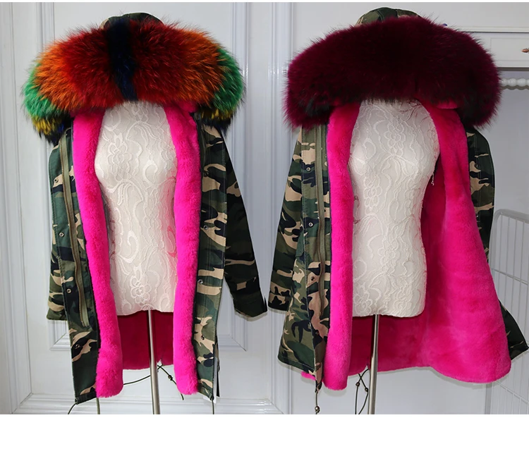 Зимняя куртка женская парка с камуфляжным принтом, с воротником из натурального меха енота, съемная теплая куртка из искусственного меха с подкладкой парки, верхняя одежда длинная одежда; одежда в тепле