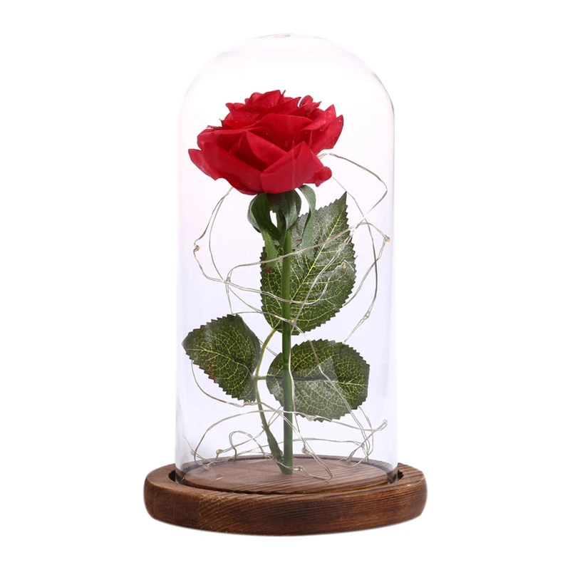 Искусственный стеклянный чехол светодиодный розовый цветок ночные светильники USB медный свет украшения на День Святого Валентина подарок для свадьбы дня рождения - Цвет: brown