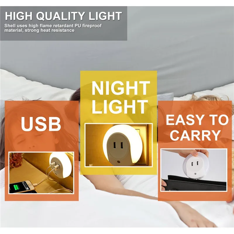 Wrumava новый дизайн 7 LED ночник с датчиком света двойной USB настенное зарядное