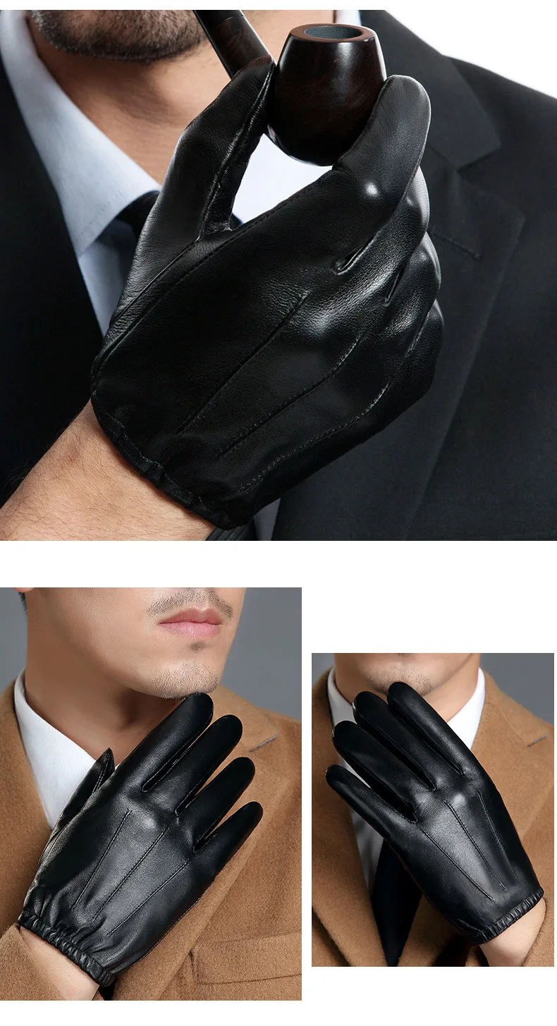 Genuine Leather Gloves Male Sheepskin Gloves Thin Short Style Spring Autumn Touch Screen Driving Man's Mittens MLZ101