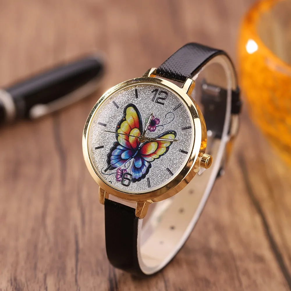Sloggi бренд роскошных женщин кварц Вист часы Красочные бабочки циферблат Женская кожаная обувь часы женщины дети Relogio feminino часы