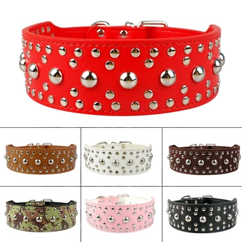 

New 2" Wide Full Studded Leather Dog Pet Collars for More Breeds 5 sizes