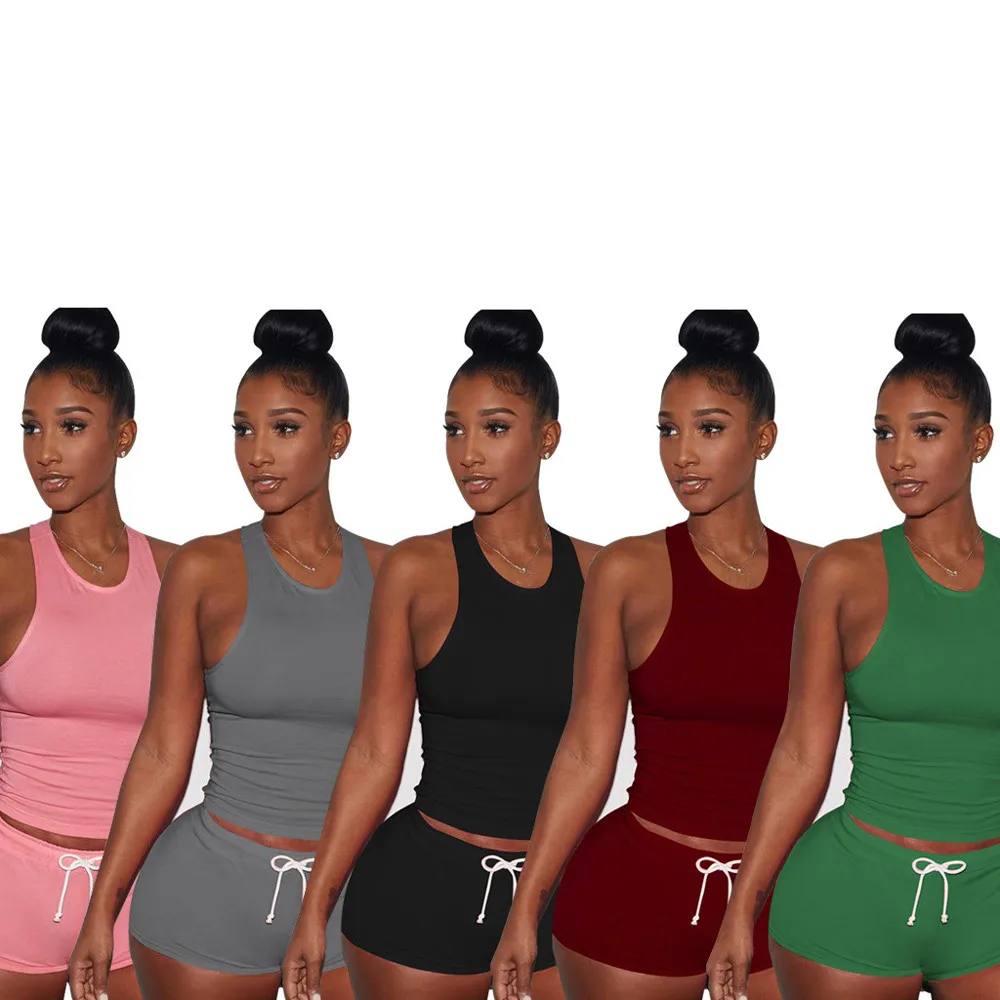

Two Piece Set Women Sleeveless Split 2 Piece Set Casual Short Pants Casual Outfit Sportswear Ensemble Femme Conjunto #G