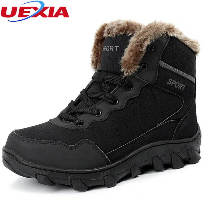 

Winter Snow Boots Men Shoes Thermostatic Warm Fur Plush Black Ankel Boots For Men's Waterproof Platform Rubber Plus Size 39-46