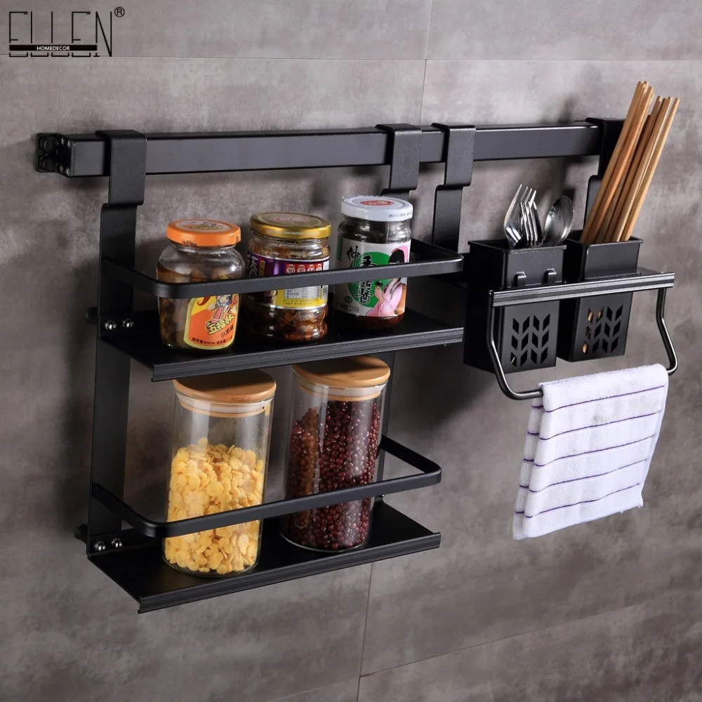  Kitchen Storage Holders Kitchen Shelf Flavoring Rack Knife Tool holder Black Wall Mounted Kitchen K - 32983304809
