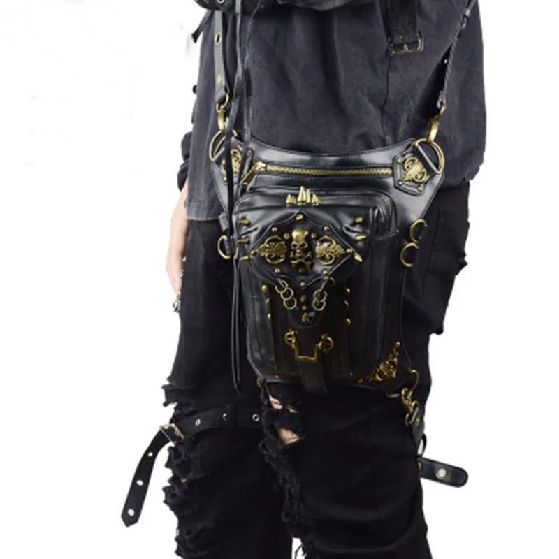

Gothic Fanny Rock Pack For Men Waist Bags Rivet Travel Crossbody Punk Leg Bag Skull Messenger Bag Retro Leather Shoulder Bags