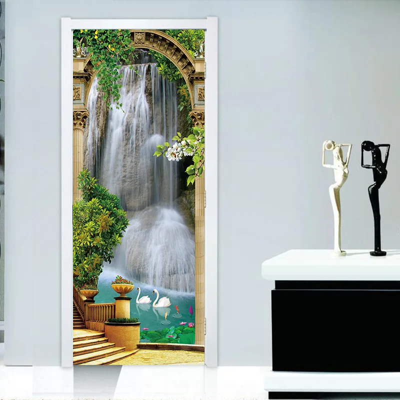 

Print Art 3D Renew Door Stickers Waterfall PVC Mural Paper Home Decor Picture Self Adhesive Waterproof Wallpapers For Bedroom