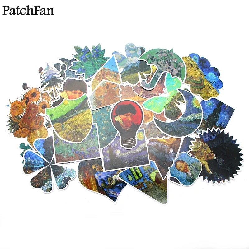 

12sets/lot Patchfan 30pcs/set Van gogh Art painting Pvc Waterproof Stickers For diy Luggage Skateboard Laptop Wall Guitar A0940
