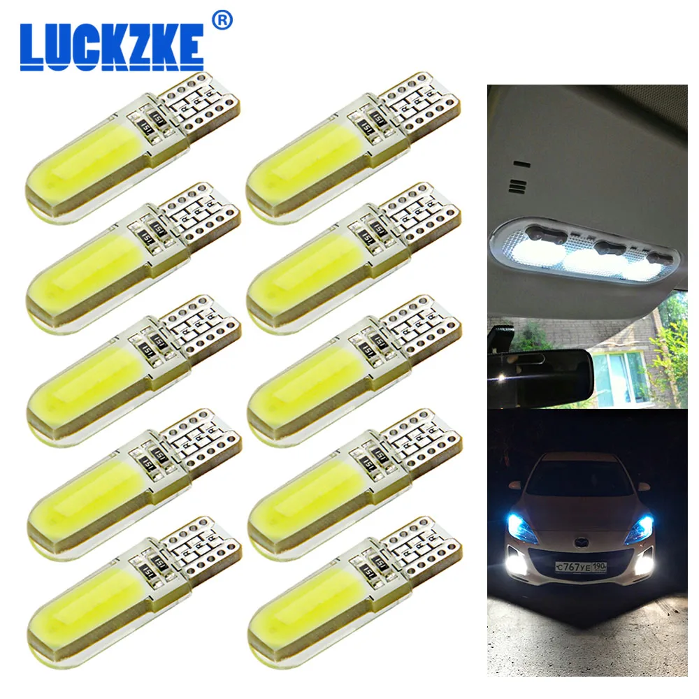 

10pcs T10 W5W LED Silicone Case Chips COB Car Interior light 12V 194 501 Side Wedge parking bulb Canbus auto car styling