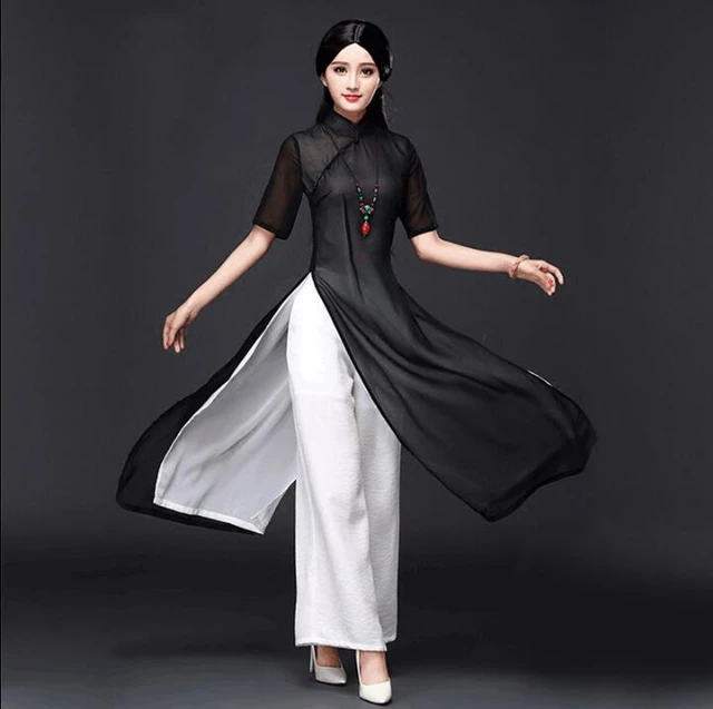 Traditional Vietnam Ao dai Women Cheongsam Summer Oriental Dress Include  Pants Chipao Stage