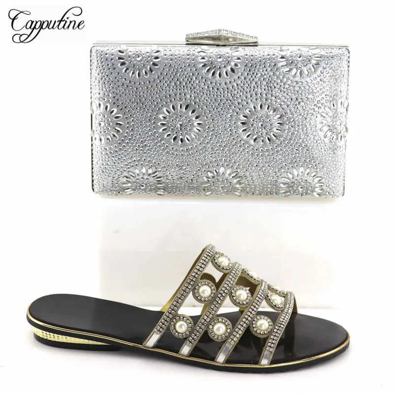 

Capputine Free Shipping Fashion African Rhinestone Shoes And Bag Set Italian New Design Ladies Shoes And Bag Set For Party TX-03