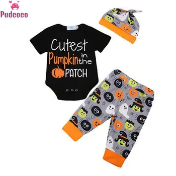 

Halloween 3PCS Set Baby Boy Girl Halloween Clothes Black Romper Pants Hat Outfits Baby Girl Outfit Newborn Clothes