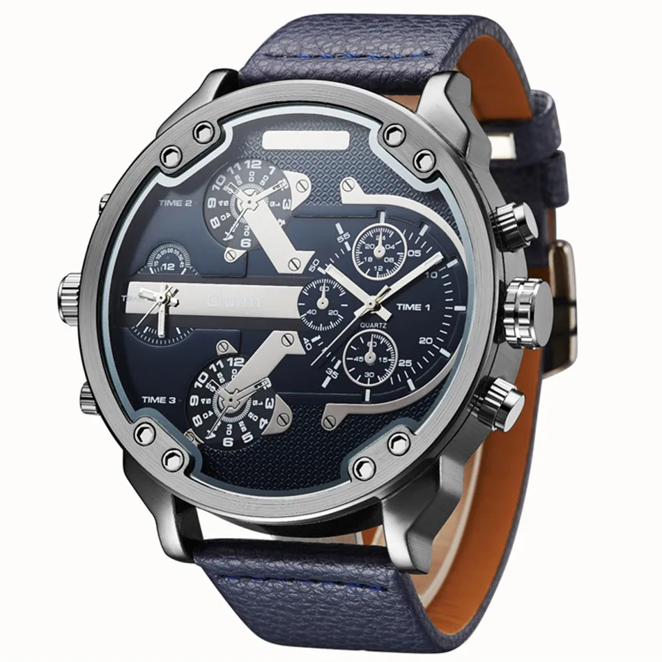 

Top Brand OULM Men's Watches Leather Band Analog Display Quartz Men Wrist watch Big Dial Luxury Watches Men relogio masculino