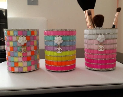 

DIY Glass Multifunction 8 Colors Crystal Cosmetic Make-up Brush Pots Pencil Pot Rhinestone Pen Holder Gift For Kids Friends