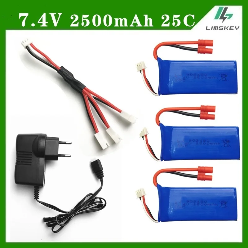 Syma X8G 7,4 v 2500MAH части зарядного устройства батарея Syma X8HC X8HW X8HG RC Квадрокоптер части зарядное устройство+ 1 до 3 провода+ 3* батарея EU/US вилка