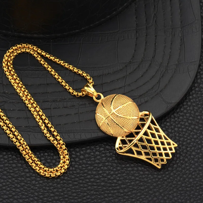 Wholesale Trendy Gold Color Silver Basketball Hoop necklace, Basketball