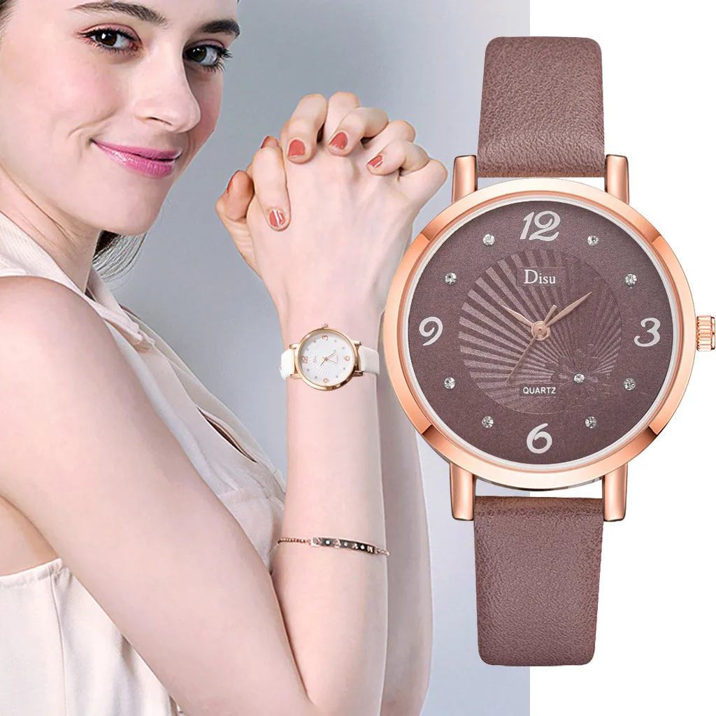 

Luxury Fashion Lady Leather Belt Watch Sun Texture Analog Quartz Watch
