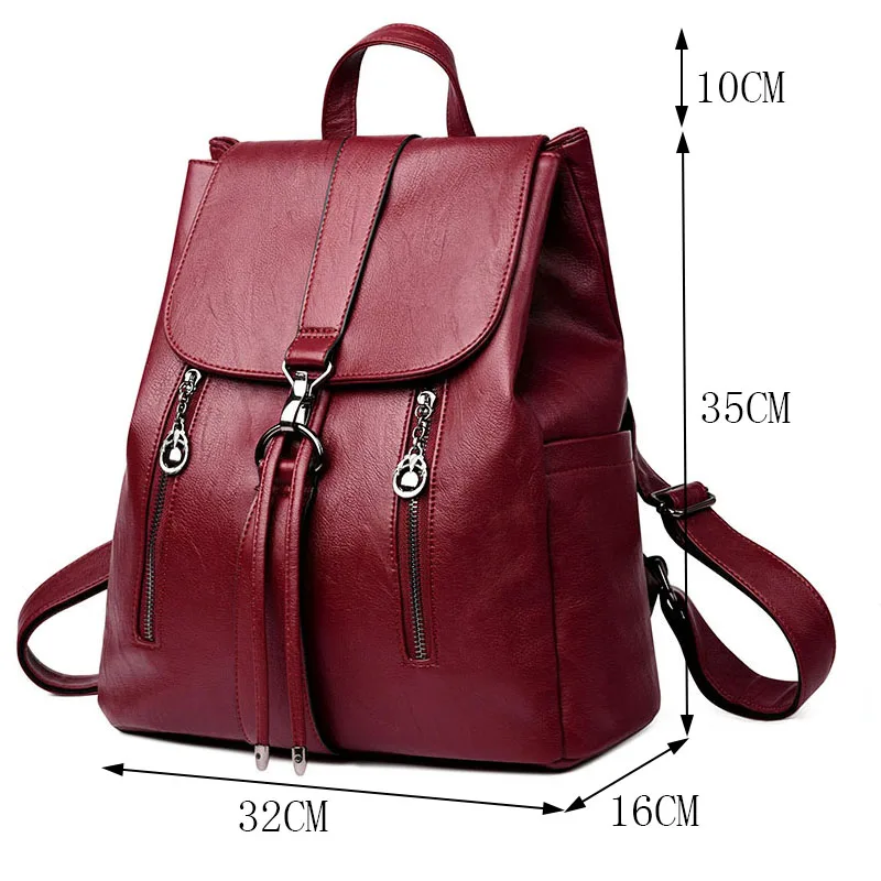 LANYI 2018 جديد مزدوجة سستة جودة عالية والجلود المدرسة حقائب الفتيات أسود النساء على ظهره حقائب السفر