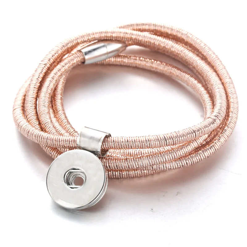 

5 Colors Magnet Buckle 18mm Snap Button Bracelet & Bangle Multi-turn Leather Rope Bracelet Fit 18mm DIY Snap Button Jewelry 4409