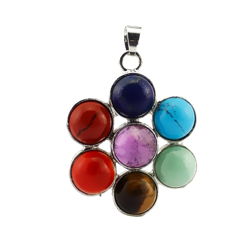 Phenovo Fashion 7 Chakra Colorful Crystal Energy Pendant for lapis lazuli Redstone Pendants Necklace Fashion Jewelry