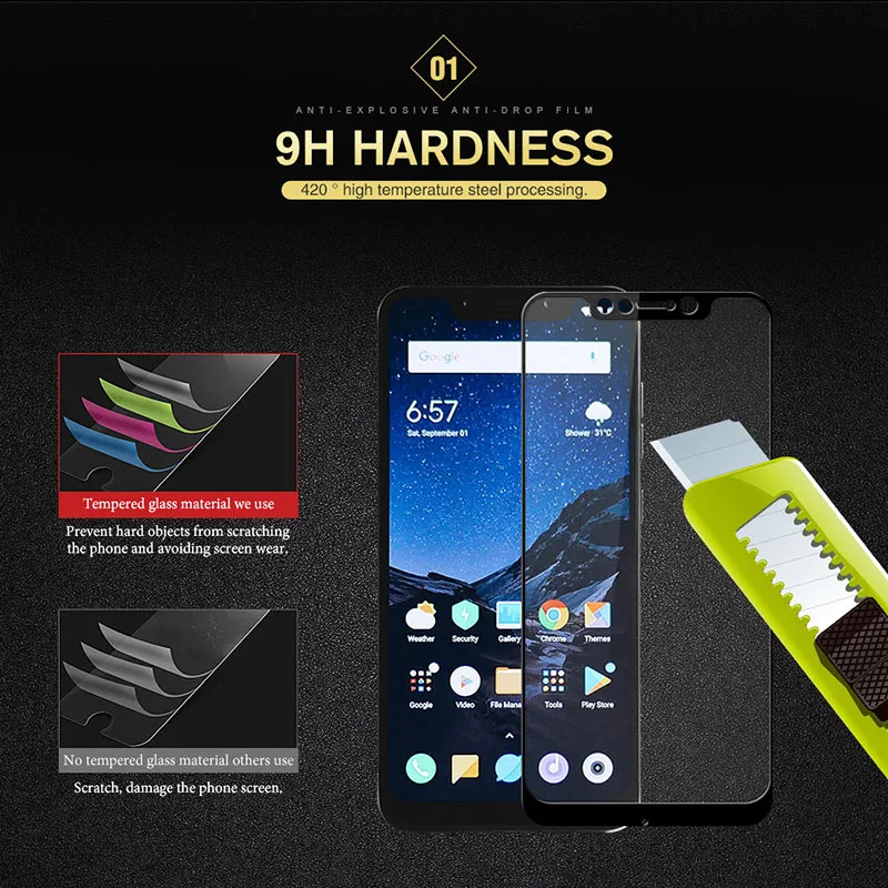 2 предмета полный Стекло для Xiaomi Pocophone F1 полное покрытие Экран протектор Поко
