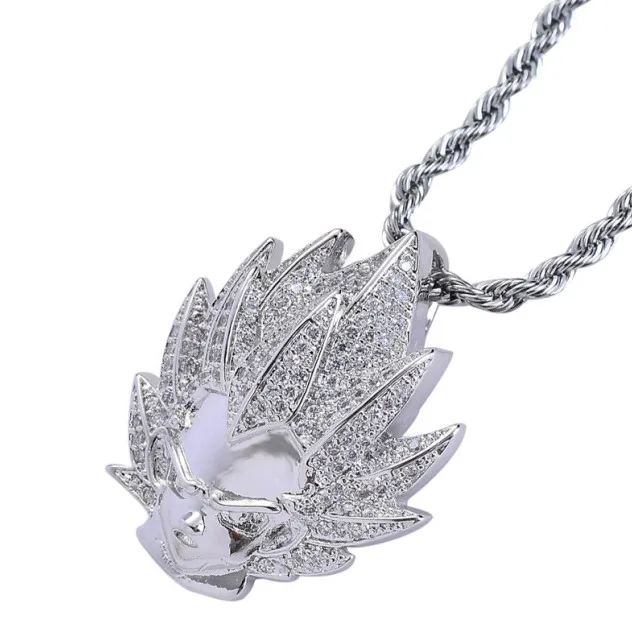 Цепочка со льдом микро проложить CZ мультфильм аниме персонаж Жемчуг дракона персонаж супер кулон ожерелье для мужчин подарки хип хоп ювелирные изделия - Окраска металла: Silver