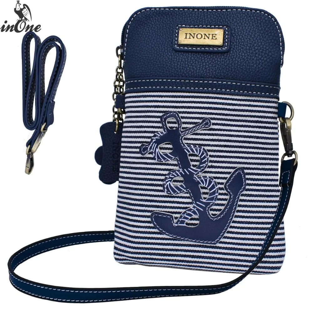 

INONE Canvas Striped Anchor Shoulder Bags for Women 2019 Crossbody Cell Phone Unique Own Design Handbag Travel Purse Letter Bag