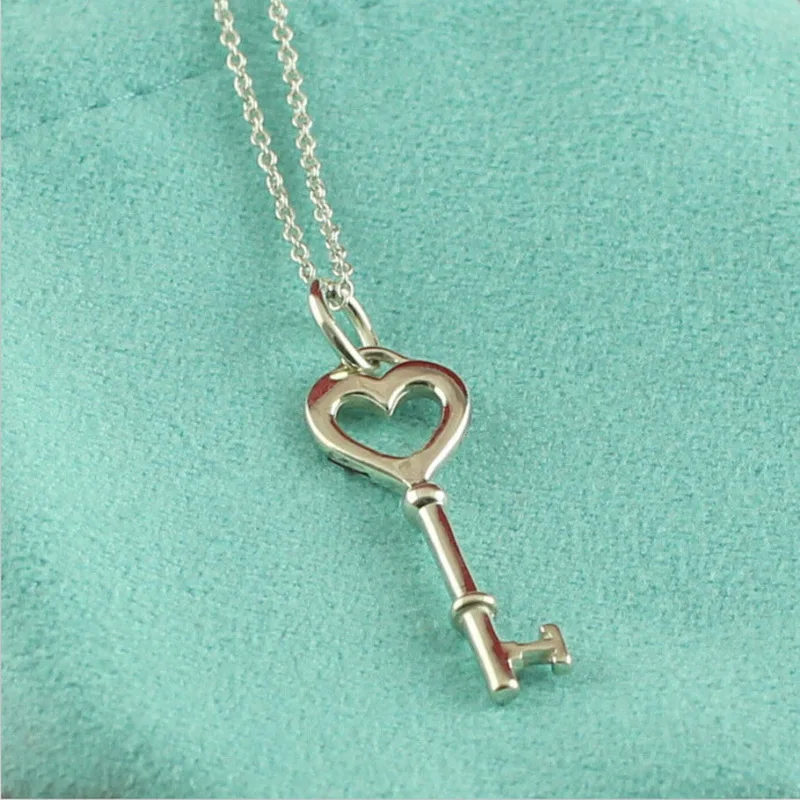 

Genuine silver 925 Mini Love heart key charm pendant necklace women 100% original brand design jewelry with free gift box set
