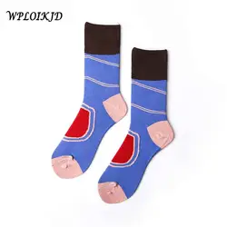 [WPLOIKJD] Нескользящие дышащие эластичные согревающие Полосатый Лоскутная Мода хлопок комфорт носки для девочек для женщин мужчин Meias Sokken