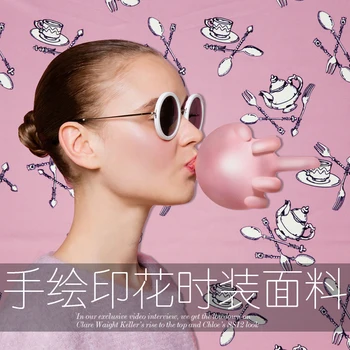 

Interesting hand - painted tableware printing new fashion fabric sweet dress clothing fabrics high quality wholesale dress cloth
