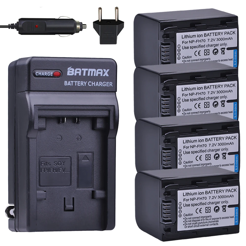 Batmax 4pc NP FH70 NP FH70 NPFH70 Battery+Wall Charger for sony NP FH30