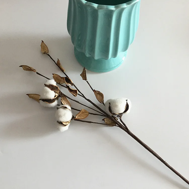 Flone Dried Flower Cotton Branch Bouquet Cotton Long Branch Simulation Cotton Tree Branch Home Wedding Decor Artificial Flowers (3)