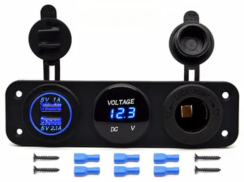 

Triple Function Dual USB Charger Outlet Power Socket Panel Jack For Car Boat Marine Digital Devices Mobile Phone Tablet (Blue)