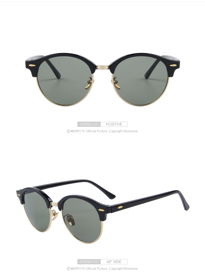 Merry's, женские ретро поляризованные солнцезащитные очки с заклепками, Классические брендовые Дизайнерские мужские солнцезащитные очки, полуоправа S'8054