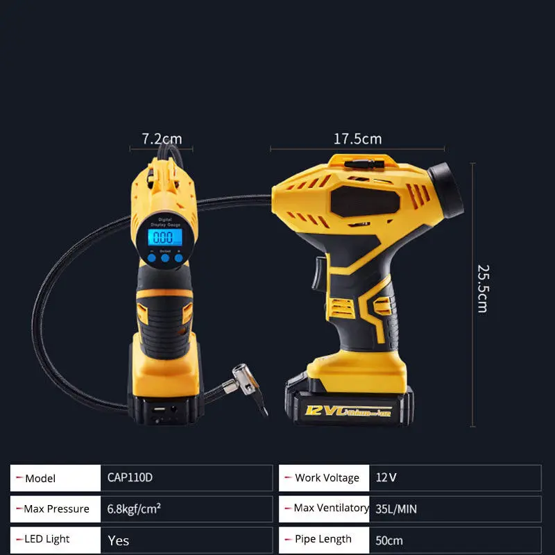 12 В портативный воздушный компрессор заряжаемый насос беспроводной шин Надувное с цифровой дисплей