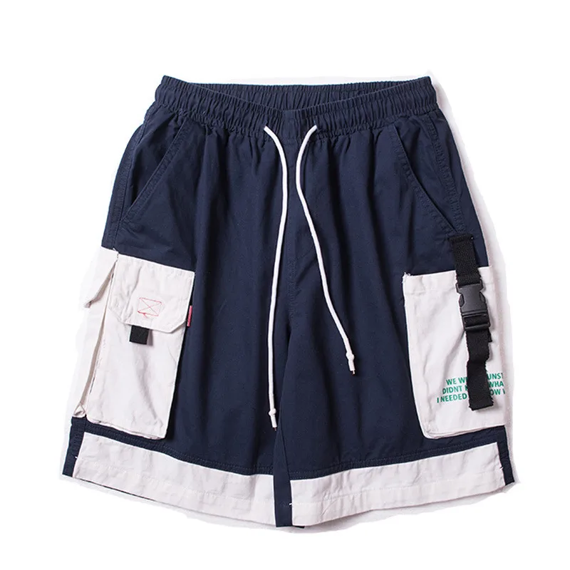 Японский Harajuku эстетику шорты-карго с принтом для Для мужчин Urban мальчиков уличной хип-хоп ленты короткие штаны плюс Размеры M-XXL