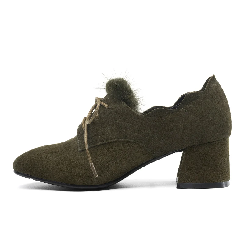 Talon Avec Suede Croix De Dames Fourrure Carré khaki yellow Lacets Lié Confortable Casuals Femmes Kid Black Univers Pompes Style À G338 Chaussures 7qawOzY