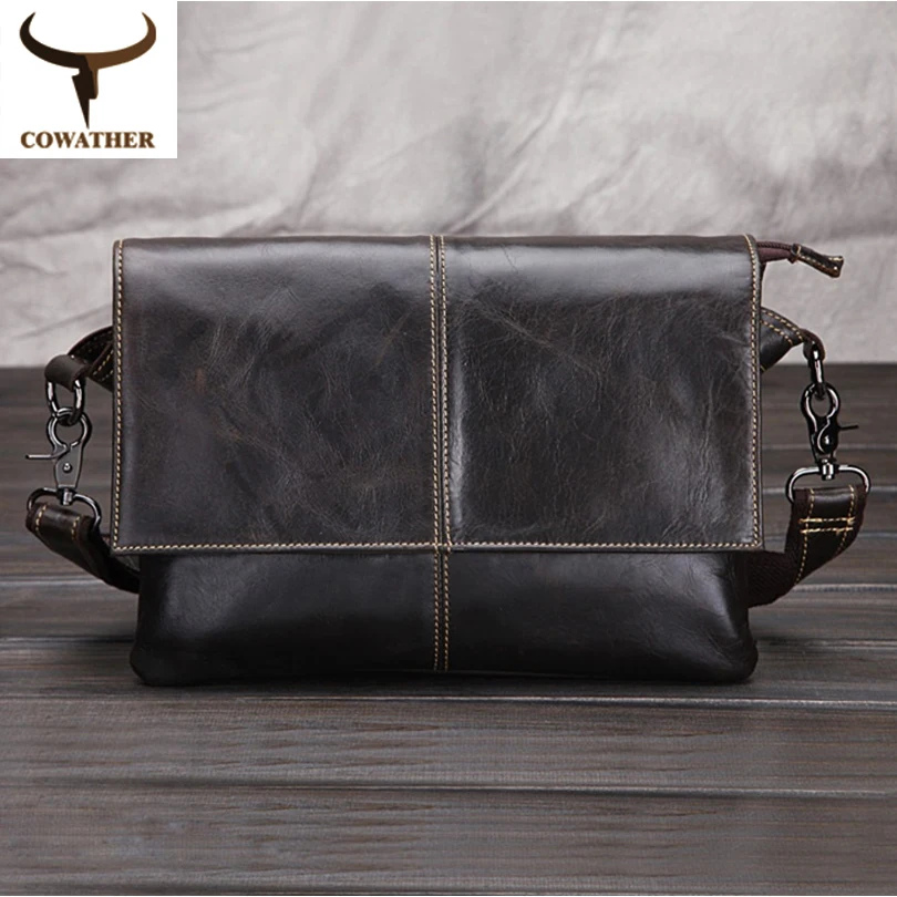 COWATHER Envelope package 2017 cow genuine font b leather b font messenger bags for men font