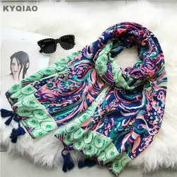 KYQIAO для женщин boho дизайнер шарф 2019 женский платок Мори девушки осень лето Таиланд стиль Этническая длинный принт шарфы для