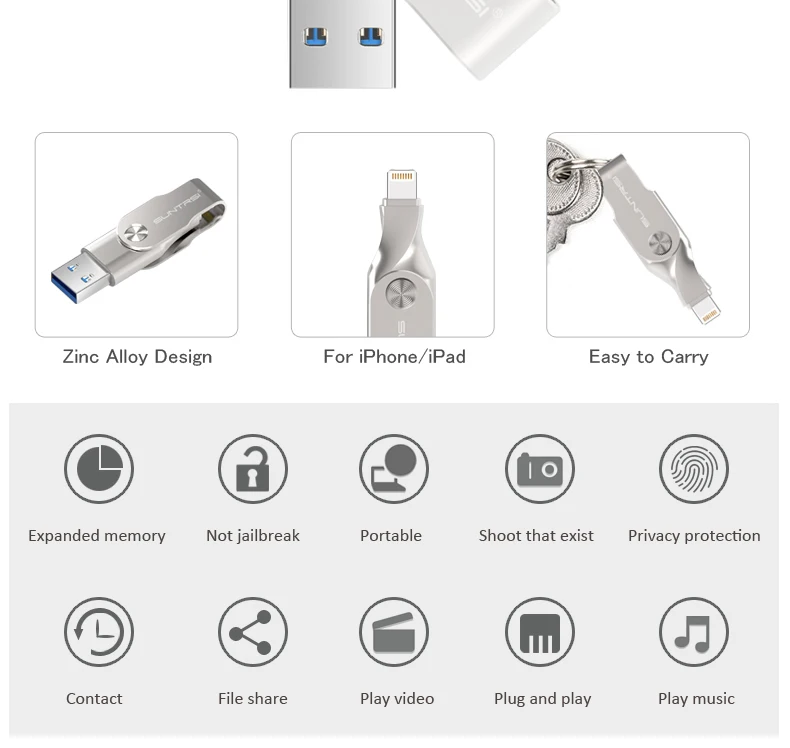 Suntrsi USB флешка для iphone 32 GB 64 ГБ высокое Скорость USB 3,0 Pen Drive 128 ГБ mfi-контроллеров металлическая подвеска 128 ГБ USB флэш-памяти для IOS