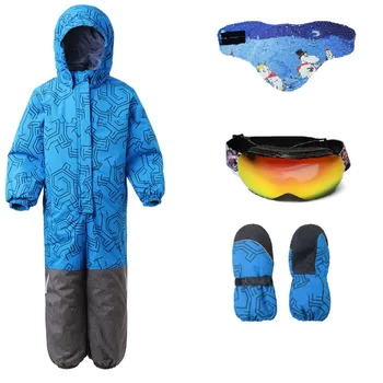 

Moomin 2018 winter snow jumpsuit Polyester waterproof overall mitten set blue ski googles Straight warm winter overall set
