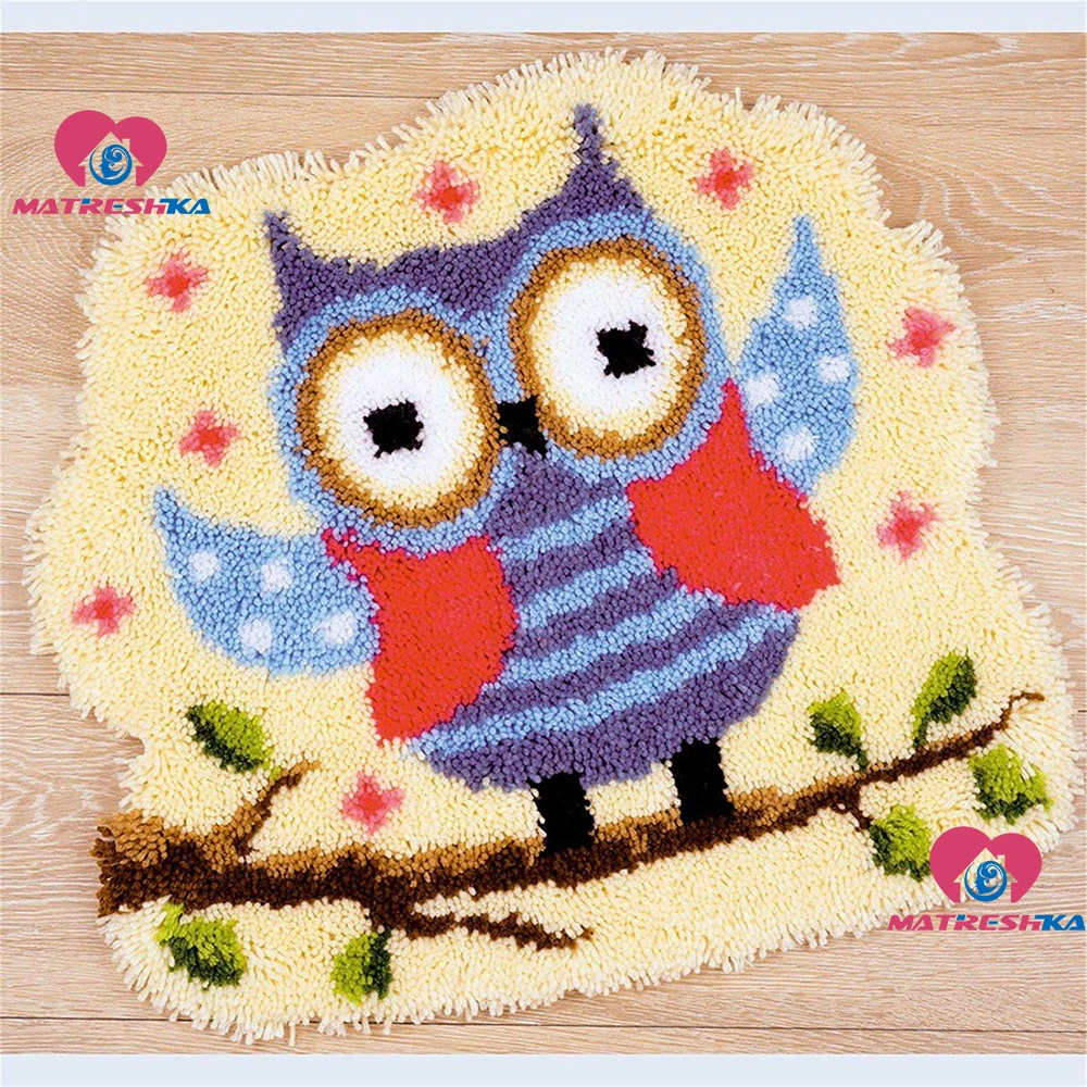 

Hot diy Printed Carpet home decor diy Latch Hook Rug Kits by Needlework Unfinished Handmade Owl Crocheting Rug Yarn Cushion Mat
