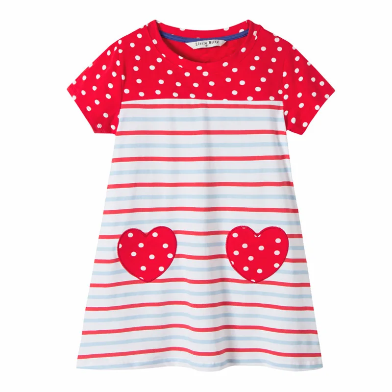 New Summer Round-collar Girl's Fashion Printed Children's Dress European and American Stripe Stitching Elegant | Детская одежда