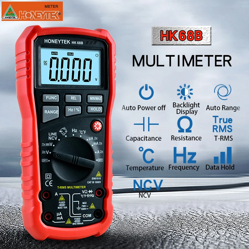 

HONEYTEK HK68B multimeter meter tester 4000 Count True RMS digital multimeter Auto power USB interface AC DC voltage current