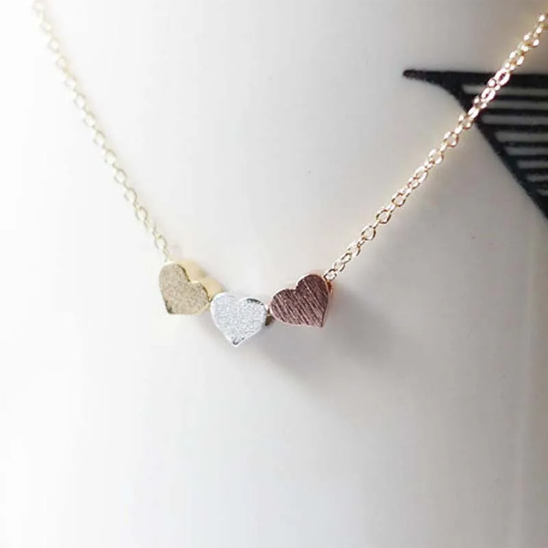 Fashion Women's 3Color Chian Three Hearts Pendant Simple Necklace Dress Gift