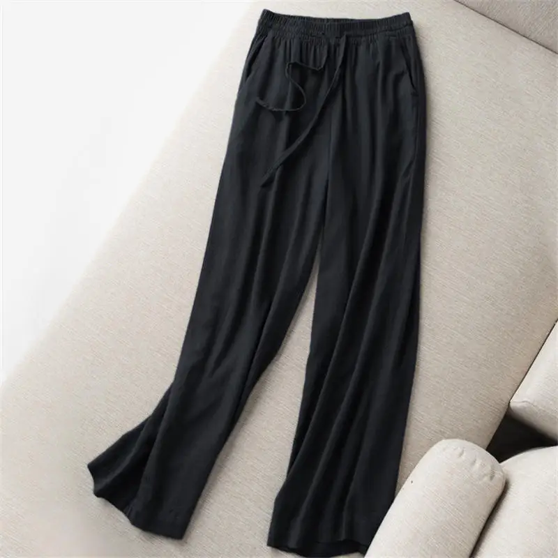 Новые свободные широкие брюки большого размера женские повседневные Прямые хлопковые льняные брюки женские уличные брюки с высокой талией Q1680 - Цвет: Black