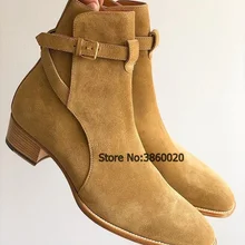 Новинка; модные коричневые мужские ковбойские ботинки из натуральной замши; ботильоны с острым носком и пряжкой; мужские ботинки «Челси»; сезон осень-зима