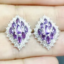 Роскошные серьги-гвоздики с натуральным аметистом,, серебро 925 пробы 0.2ct* 16 шт 0.25ct* 2шт драгоценный камень C952102