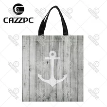 Винтажный белый морской якорь на серое дерево индивидуальный принт Водонепроницаемая нейлоновая тканевая сумка-шоппер Подарочная сумка Упаковка из 2